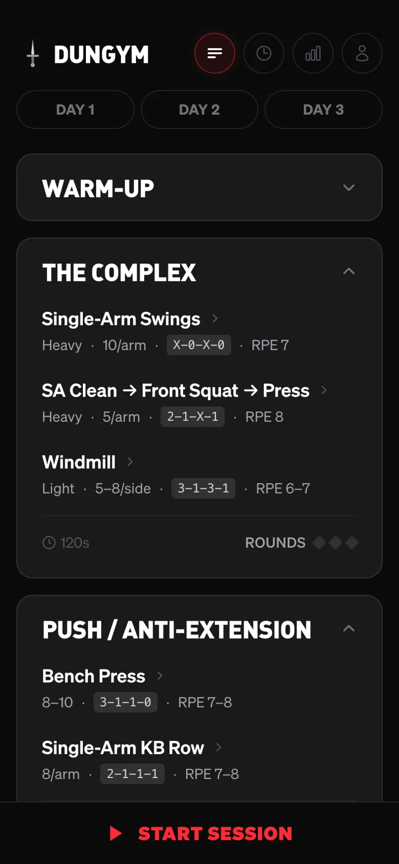 Dungym program view