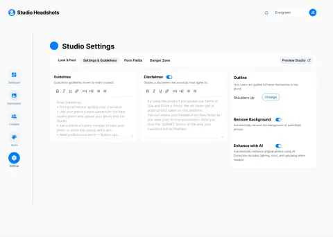 Settings and guidelines Settings and guidelines