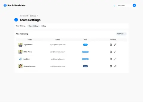 Team settings Team settings